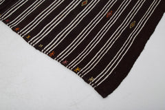 Striped Kilim Brown Striped Goat Hair Handmade Rug 6'11'' x 7'5''