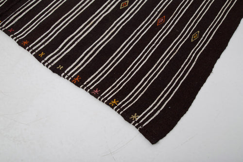 Striped Kilim Brown Striped Goat Hair Handmade Rug 6'11'' x 7'5''
