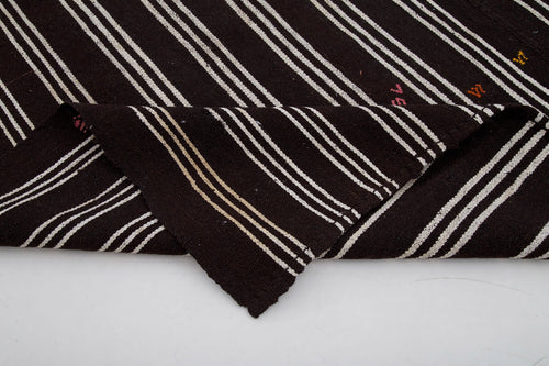 Striped Kilim Brown Striped Goat Hair Handmade Rug 6'11'' x 7'5''