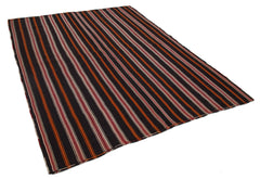 Striped Kilim Brown Striped Goat Hair Handmade Rug 6'11'' x 9'4''