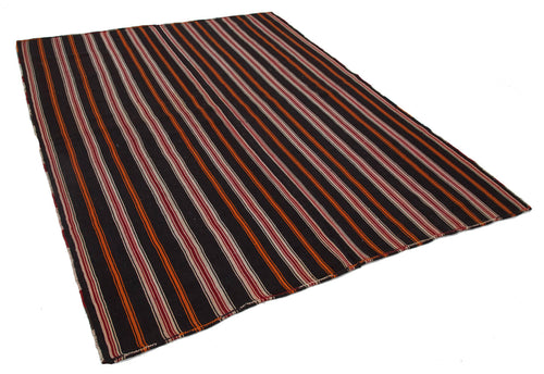 Striped Kilim Brown Striped Goat Hair Handmade Rug 6'11'' x 9'4''