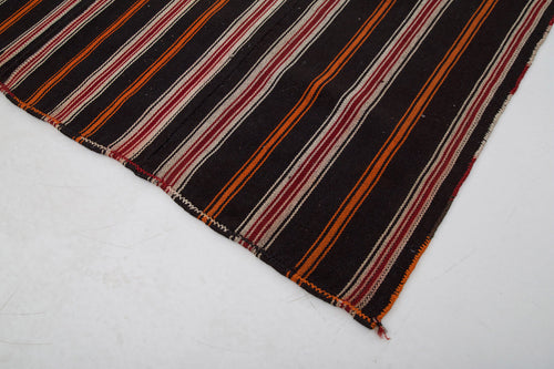 Striped Kilim Brown Striped Goat Hair Handmade Rug 6'11'' x 9'4''