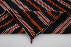 Striped Kilim Brown Striped Goat Hair Handmade Rug 6'11'' x 9'4''