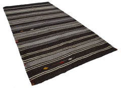 Striped Kilim Brown Striped Goat Hair Handmade Rug 6'0'' x 10'6''