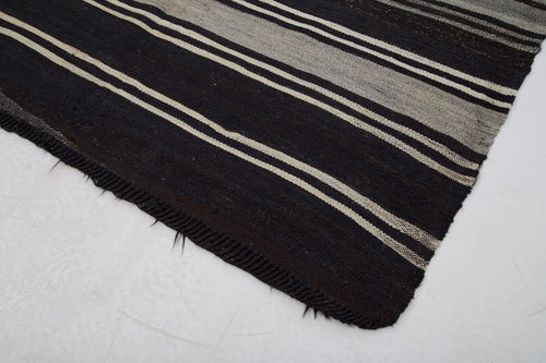 Striped Kilim Brown Striped Goat Hair Handmade Rug 6'0'' x 10'6''