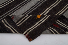 Striped Kilim Brown Striped Goat Hair Handmade Rug 6'0'' x 10'6''