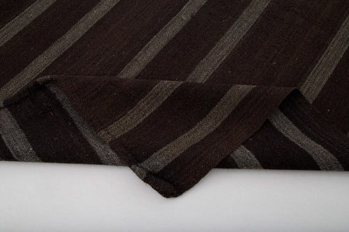 Striped Kilim Brown Striped Goat Hair Handmade Rug 8'0'' x 9'0''