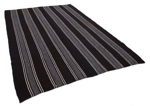 Striped Kilim Brown Striped Goat Hair Handmade Rug 7'4'' x 10'8''