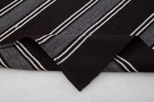 Striped Kilim Brown Striped Goat Hair Handmade Rug 7'4'' x 10'8''