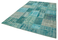 Kirk Yama Turquoise Patchwork Cotton Wool Handmade Area Rug 6'8'' x 9'11''