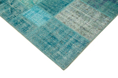 Kirk Yama Turquoise Patchwork Cotton Wool Handmade Area Rug 6'8'' x 9'11''