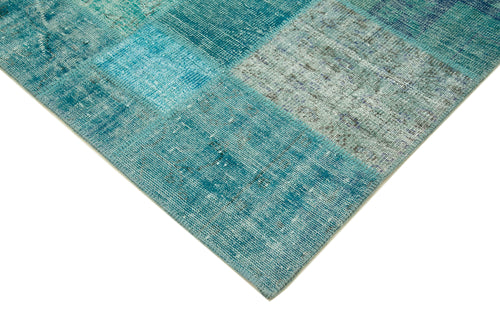 Kirk Yama Turquoise Patchwork Cotton Wool Handmade Area Rug 6'8'' x 9'11''
