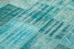 Kirk Yama Turquoise Patchwork Cotton Wool Handmade Area Rug 6'8'' x 9'11''