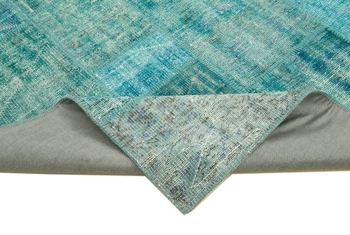 Kirk Yama Turquoise Patchwork Cotton Wool Handmade Area Rug 6'8'' x 9'11''