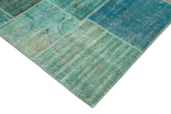 Kirk Yama Turquoise Patchwork Cotton Wool Handmade Area Rug 6'9'' x 9'10''