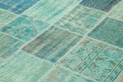 Kirk Yama Turquoise Patchwork Cotton Wool Handmade Area Rug 6'9'' x 9'10''