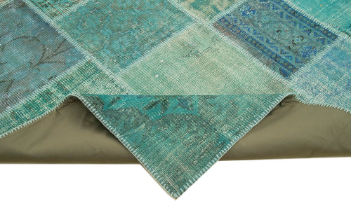 Kirk Yama Turquoise Patchwork Cotton Wool Handmade Area Rug 6'9'' x 9'10''