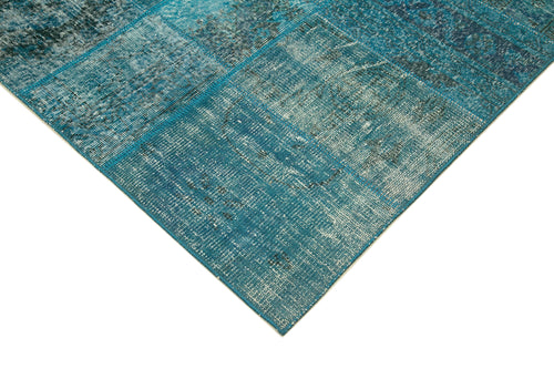 Handmade Area Rug - Blue Patchwork Cotton Wool Vintage Turkish Carpet 6'7"x9'9"