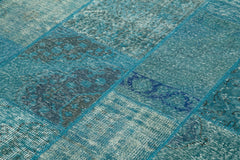 Handmade Area Rug - Blue Patchwork Cotton Wool Vintage Turkish Carpet 6'7"x9'9"