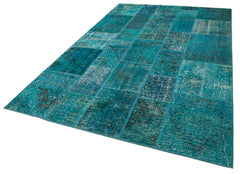 Kirk Yama Turquoise Patchwork Cotton Wool Handmade Area Rug 6'7'' x 9'9''