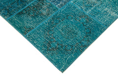 Kirk Yama Turquoise Patchwork Cotton Wool Handmade Area Rug 6'7'' x 9'9''