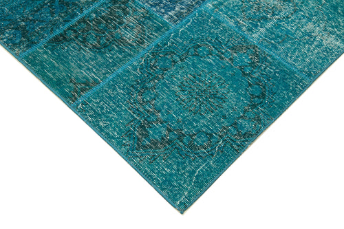 Kirk Yama Turquoise Patchwork Cotton Wool Handmade Area Rug 6'7'' x 9'9''