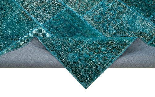 Kirk Yama Turquoise Patchwork Cotton Wool Handmade Area Rug 6'7'' x 9'9''