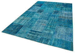 Kirk Yama Blue Patchwork Cotton Wool Handmade Area Rug 6'7'' x 9'9''
