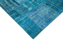 Kirk Yama Blue Patchwork Cotton Wool Handmade Area Rug 6'7'' x 9'9''