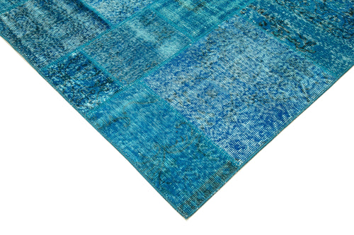 Kirk Yama Blue Patchwork Cotton Wool Handmade Area Rug 6'7'' x 9'9''