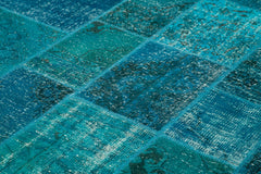 Handmade Area Rug - Blue Patchwork Cotton Wool Vintage Turkish Carpet 6'7"x9'9"