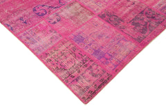 Handmade Area Rug - Pink Patchwork Wool Cotton Vintage 6x9 Carpet