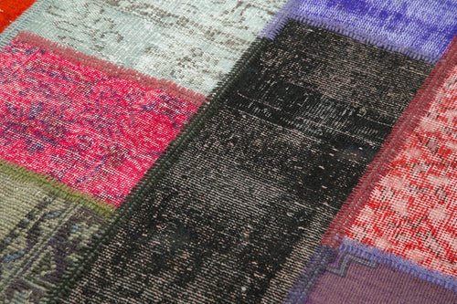 Handmade Area Rug - Kirk Yama Pink Patchwork Cotton Wool Carpet 6'3''x9'6''