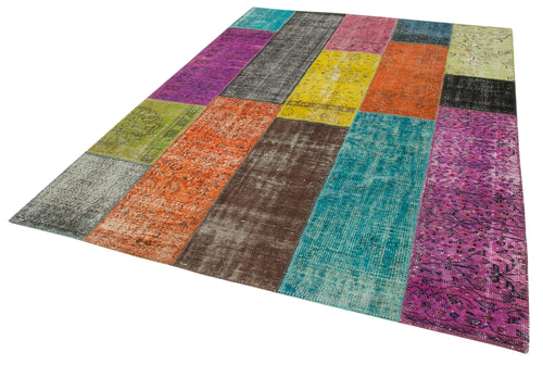 Kirk Yama Pink Patchwork Cotton Wool Handmade Area Rug 6'8'' x 9'1''