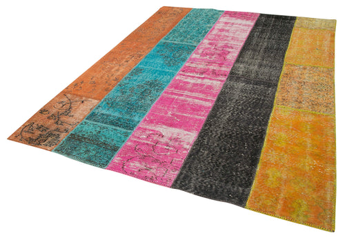 Kirk Yama Pink Patchwork Cotton Wool Handmade Area Rug 6'9'' x 8'9''