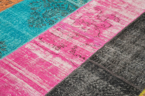 Kirk Yama Pink Patchwork Cotton Wool Handmade Area Rug 6'9'' x 8'9''