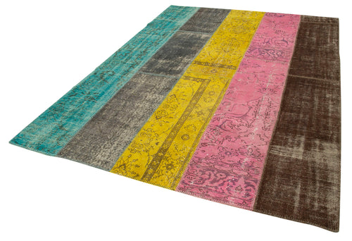 Kirk Yama Pink Patchwork Cotton Wool Handmade Area Rug 6'8'' x 9'1''