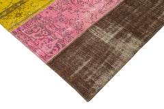 Kirk Yama Pink Patchwork Cotton Wool Handmade Area Rug 6'8'' x 9'1''