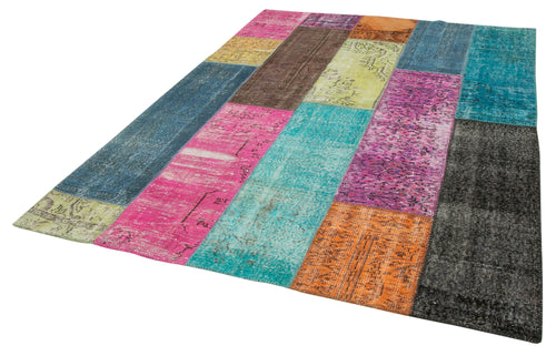 Kirk Yama Pink Patchwork Cotton Wool Handmade Area Rug 6'9'' x 9'1''