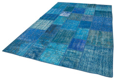 Kirk Yama Blue Patchwork Cotton Wool Handmade Area Rug 6'9'' x 10'0''