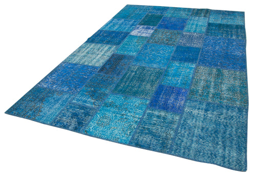 Kirk Yama Blue Patchwork Cotton Wool Handmade Area Rug 6'9'' x 10'0''