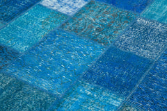 Kirk Yama Blue Patchwork Cotton Wool Handmade Area Rug 6'9'' x 10'0''