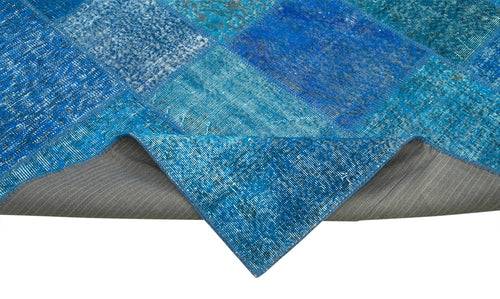 Kirk Yama Blue Patchwork Cotton Wool Handmade Area Rug 6'9'' x 10'0''