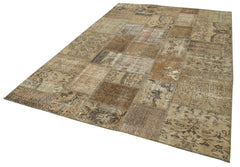 Kirk Yama Brown Patchwork Cotton Wool Handmade Area Rug 6'7'' x 9'11''