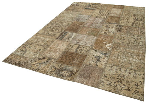 Kirk Yama Brown Patchwork Cotton Wool Handmade Area Rug 6'7'' x 9'11''