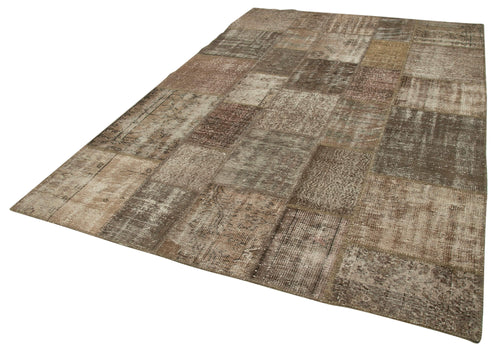 Kirk Yama Brown Patchwork Cotton Wool Handmade Area Rug 6'8'' x 9'11''