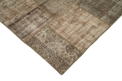 Kirk Yama Brown Patchwork Cotton Wool Handmade Area Rug 6'8'' x 9'11''