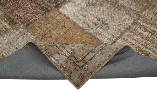 Kirk Yama Brown Patchwork Cotton Wool Handmade Area Rug 6'8'' x 9'11''