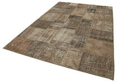 Handmade Area Rug - Kirk Yama Brown Patchwork Cotton Wool Carpet 6'8''x9'11''