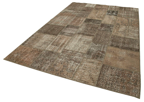 Handmade Area Rug - Kirk Yama Brown Patchwork Cotton Wool Carpet 6'8''x9'11''